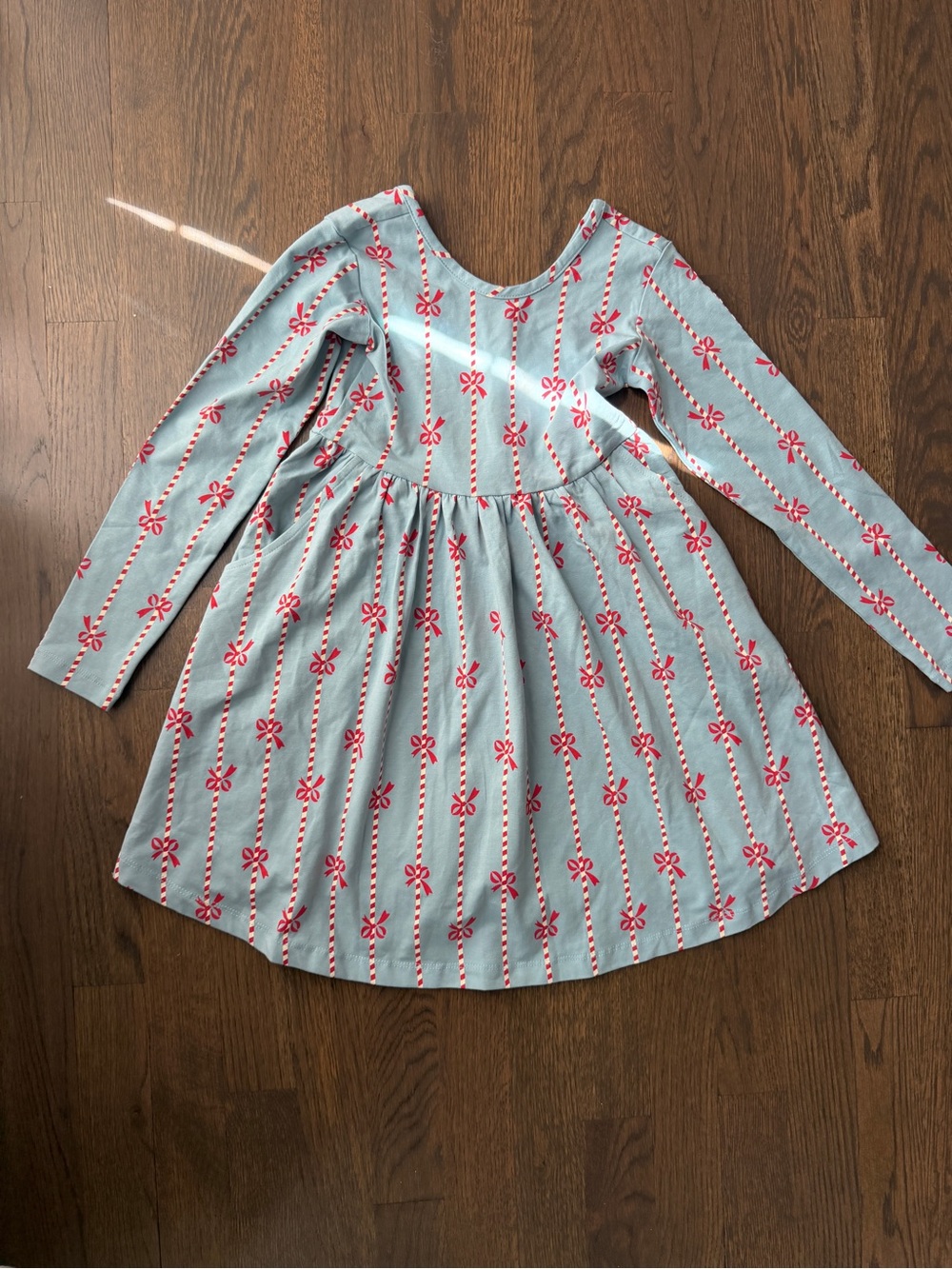 Hanna Andersson Light Blue Long-Sleeve Candy Cane Dress